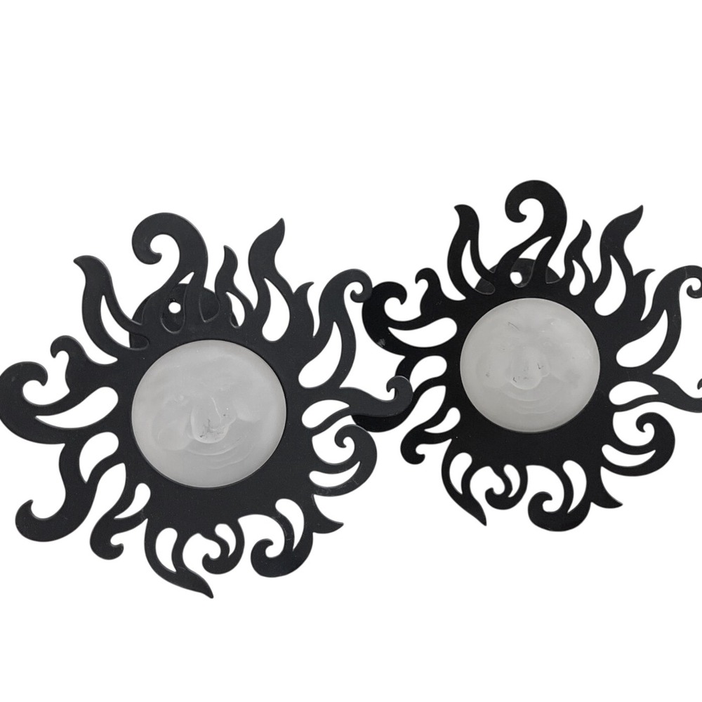 2 Partylite Sunbeam Sconce Tea Light Candle Holder Black Metal Celestial Lot